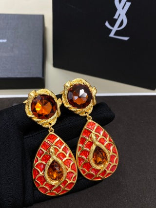 YSL Ruby Enamel Teardrop Statement Earrings