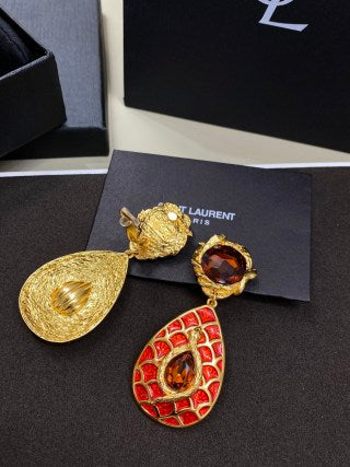 YSL Ruby Enamel Teardrop Statement Earrings