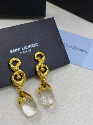 YSL Crystal Teardrop Spiral Clip-On Earrings