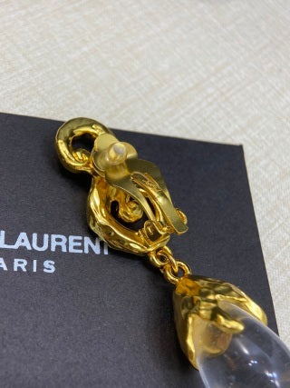 YSL Crystal Teardrop Spiral Clip-On Earrings