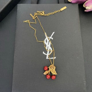 YSL Cherry Leaf Charm Chain Necklace
