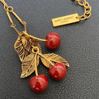 YSL Cherry Leaf Charm Chain Necklace