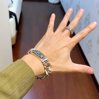 Gucci Interlocking G Floral Turquoise Charm Chain Bracelet