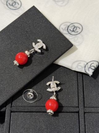 Chanel Red Pearl CC Drop Earrings – Elegant Luxury Fashion Jewelry