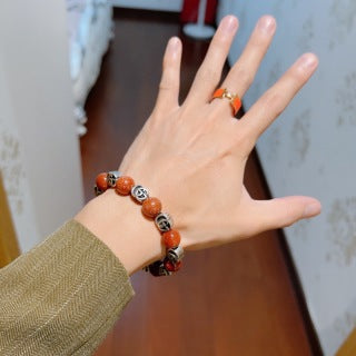 Gucci Interlocking G Red Bead Medallion Bracelet