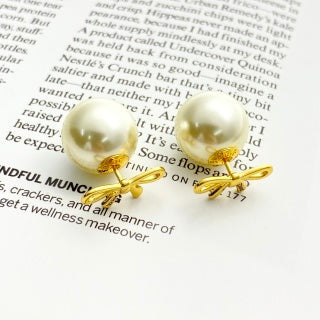 Dior Pearl Ribbon Bow Stud Earrings