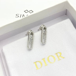 Dior CD Crystal Bar Drop Stud Earrings