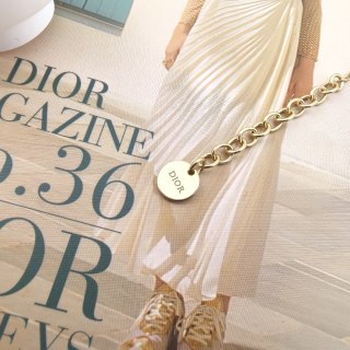 Dior Butterfly Pearl Charm Gold Chain Bracelet