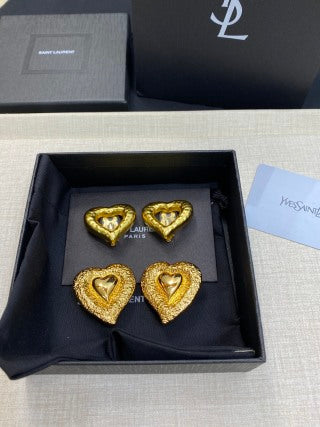YSL Textured Heart Embossed Clip-On Earrings