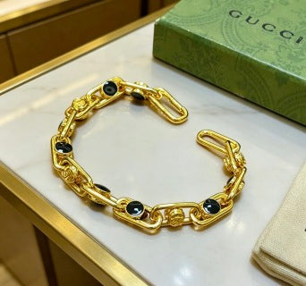 Gucci Black Crystal Link Chain Bracelet
