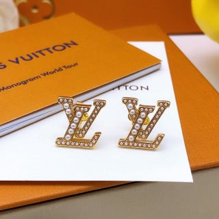 Louis Vuitton Crystal Letter Monogram Stud Earrings