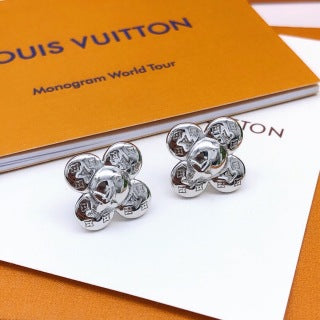 Louis Vuitton Bloom Petal Silver Stud Earrings