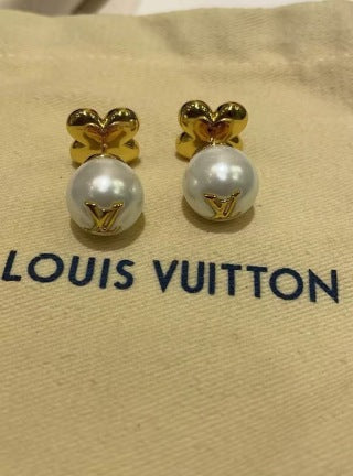 Louis Vuitton Pearl Drop Bow Stud Earrings