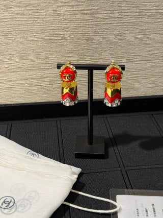 CHANEL Rouge Lipstick CC Drop Earrings