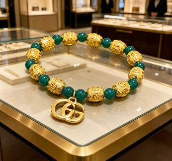 Gucci Emerald Bead GG Charm Bracelet