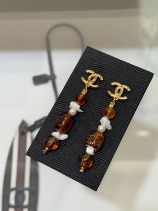 Chanel Amber Pearl CC Drop Earrings – Elegant Luxury Fashion Jewelry