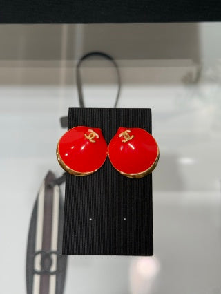 Chanel Red Enamel Gold Stud Earrings – Elegant Luxury Fashion Jewelry