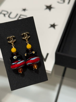 Chanel Colorful Bead CC Drop Earrings – Elegant Luxury Fashion Jewelry