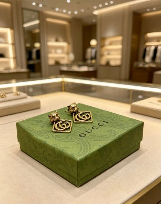 Gucci Interlocking G Lion Head Geometric Stud Earrings