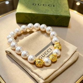 Gucci Interlocking G Pearl Bead Medallion Bracelet