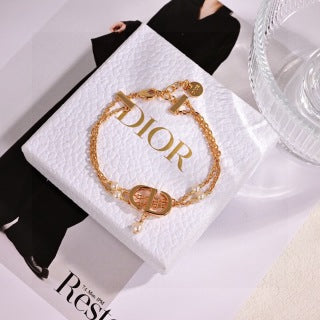 Dior CD Ribbon Gold Chain Bracelet