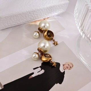 Dior Pearl Obsidian Medallion Drop Stud Earrings