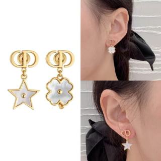 Dior Star Flower Asymmetric CD Drop Stud Earrings