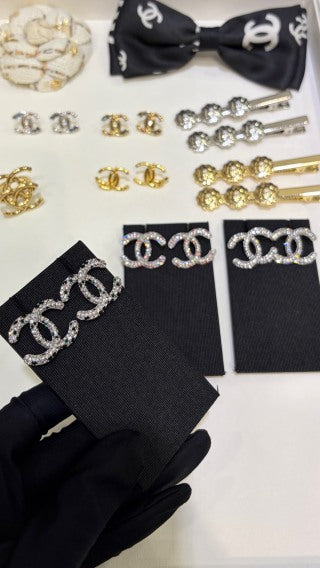 CHANEL Crystal Interlocking Stud Earrings