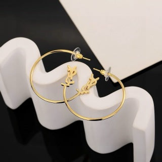 YSL Signature Circle Monogram Hoop Earrings