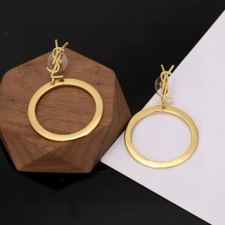 YSL Monogram Circle Hoop Drop Earrings