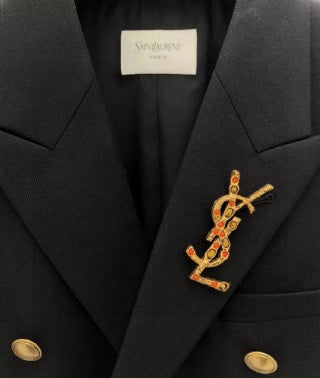 YSL Ruby Mosaic Monogram Brooch