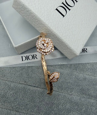 Dior Rose Crystal CD Open Bangle Bracelet