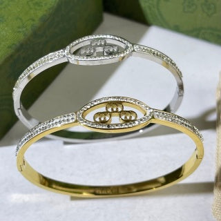 Gucci Oval Interlocking G Pavé Halo Crystal Cuff Bracelet