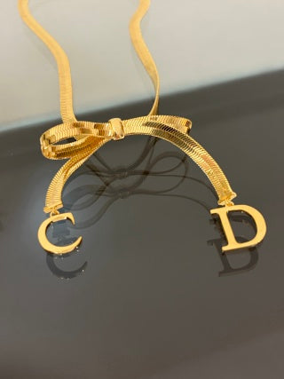 Dior Bow CD Charm Gold Chain Necklace
