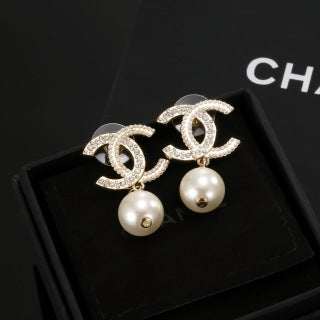 CHANEL Pearl Drop Signature Stud Earrings