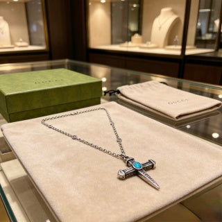 Gucci GG Cross Turquoise Pendant Necklace