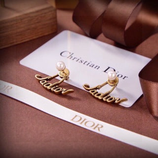 Dior J'Adior Script Gold Stud Earrings