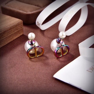 Dior Rainbow CD Pearl Drop Stud Earrings