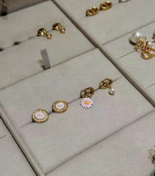 Dior Pearl Medallion Crystal Stud Earrings