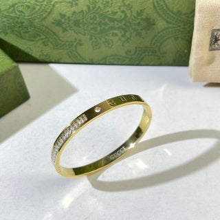 Gucci GG Crystal Engraved Line Cuff Bracelet