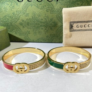 Gucci GG Enamel Stripe Crystal Cuff Bracelet
