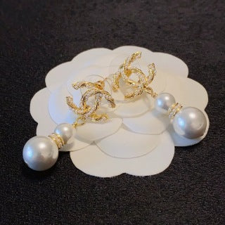CHANEL Pearl Cascade Chain Drop Earrings