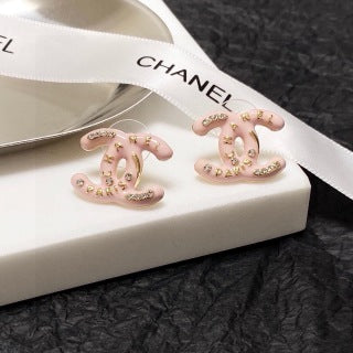 CHANEL Rosaline Crystal Logo Stud Earrings