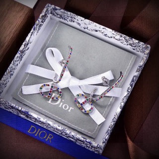 Dior Rainbow Crystal CD Drop Stud Earrings