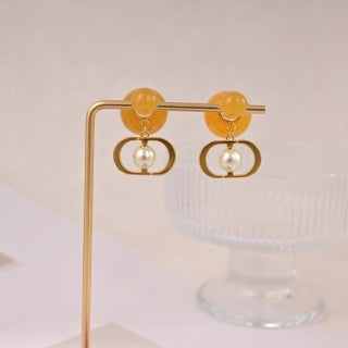 Dior Amber Pearl Orbital Stud Earrings