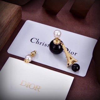 Dior Eiffel Pearl Crystal Drop Stud Earrings