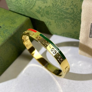 Gucci Web Stripe GG Engraved Crystal Line Cuff Bracelet