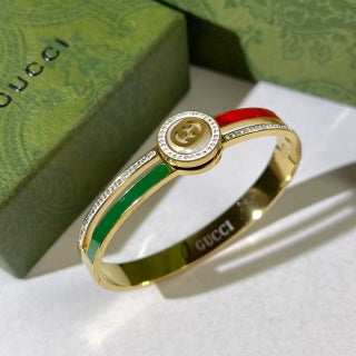 Gucci Interlocking G Web Stripe Crystal Halo Cuff Bracelet