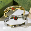 Gucci Interlocking G Web Stripe Medallion Pavé Cuff Bracelet
