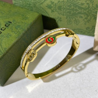 Gucci Interlocking G Web Stripe Medallion Pavé Cuff Bracelet
